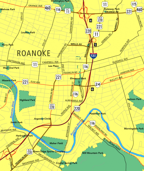 Downtown Roanoke, VA Map