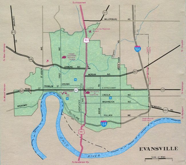 Evansville inset - 1989 Indiana Official Highway Map