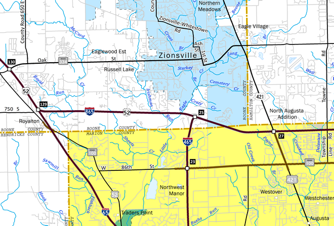 Map of Interstate 865 in Indiana