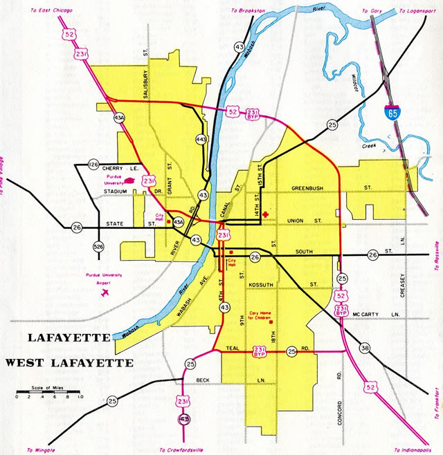 1970 map of Lafayette, Indiana
