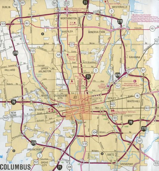 Columbus inset - 1992 Ohio Official Highway Map