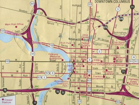 Downtown Columbus inset - 1992 Ohio Official Highway Map