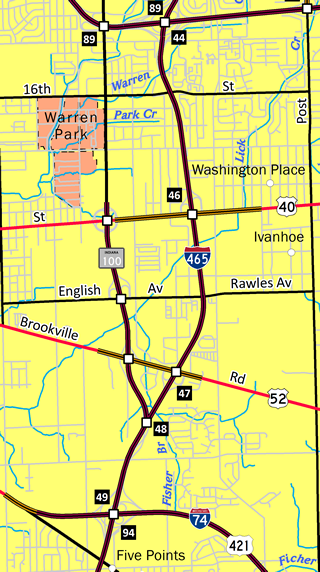 Map of the Shadeland Avenue expressway in Indianapolis