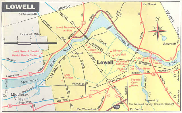 Lowell - 1970 Massachusetts Official Highway Map