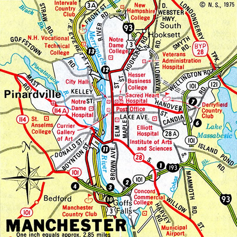 Manchester - 1975 New Hampshire Official Highway Map