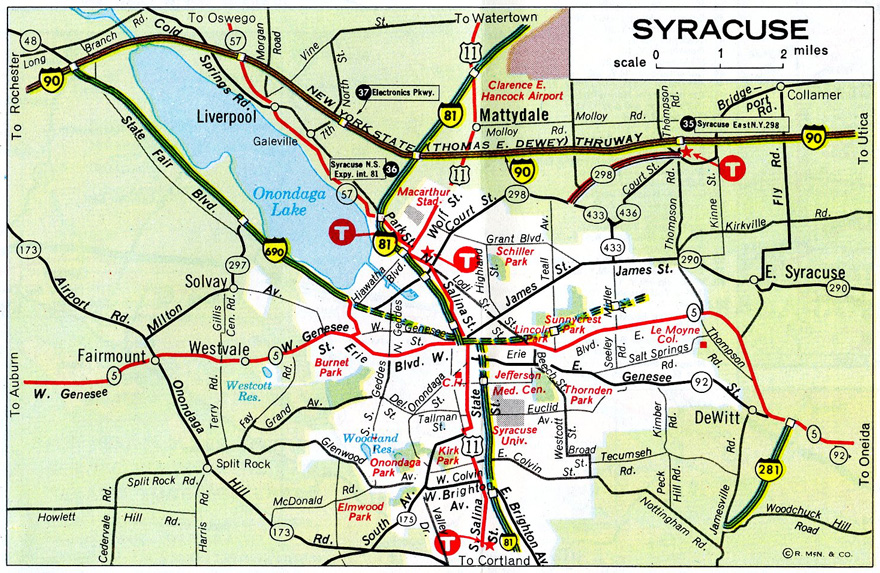 1968 map of Syracuse, New York showing Interstate 281