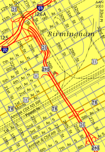 Downtown Birmingham, Alabama Map