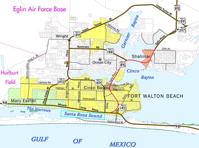 Fort Walton Beach, FL road map