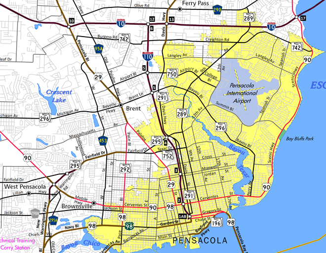 I-110 Pensacola, FL Map