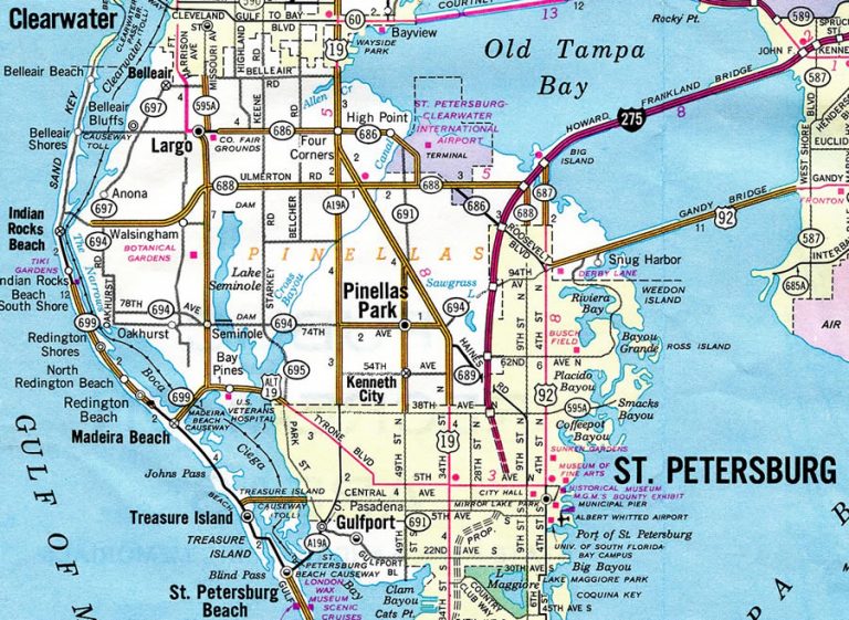 1973 map of Largo and Pinellas Park, Florida