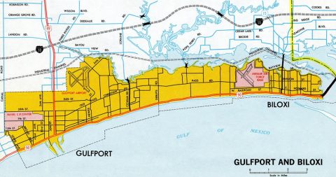 1970 map of Biloxi and Gulfport, MS