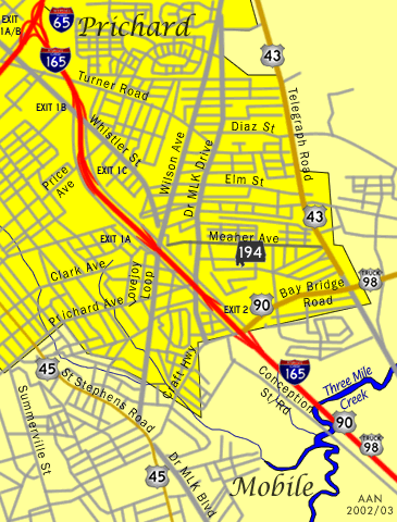 Prichard, AL road map