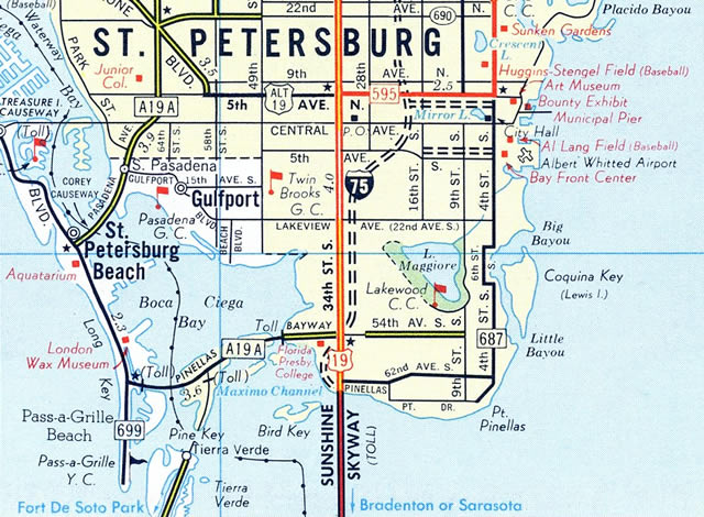 1971 map of southern St. Petersburg, Florida