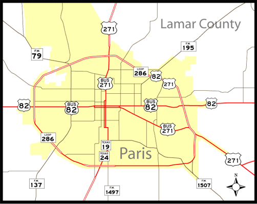 Paris, TX Map