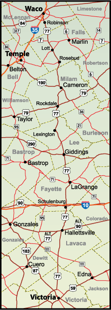 U.S. 77 central Texas corridor map