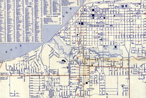 Spenard Throughway under construction in Anchorage - 1968 Map