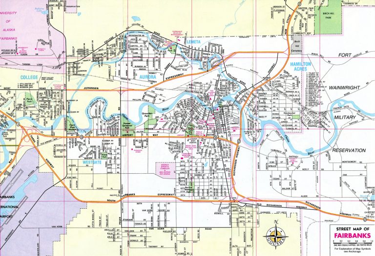 1966 map of Fairbanks, Alaska showing the Johansen and South Fairbanks Expressways