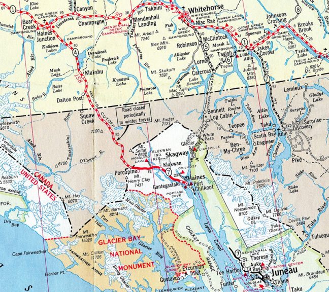 1967 map showing Klondike Hwy proposed to Skagway, AK