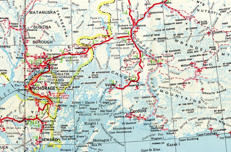 1964 Map showing the proposed route of Alaska State Route 10