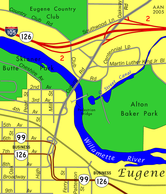 Map of Coburg Road in Eugene, Oregon