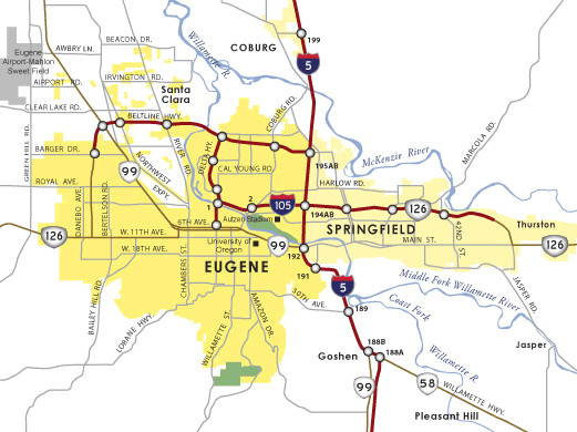 Map of Eugene, Oregon
