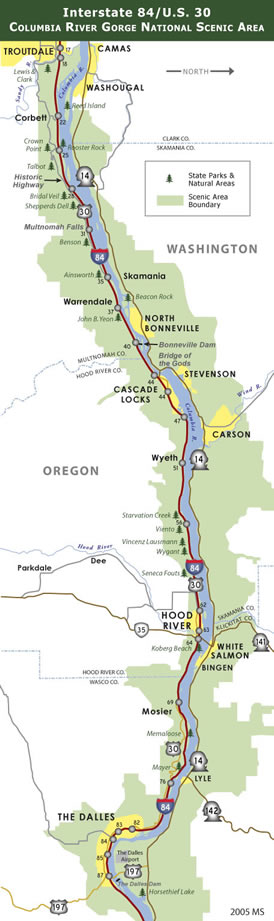 Map of I-84 at Columbia River Gorge