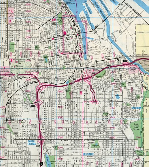 1985 Gousha map of Tacoma, Washington