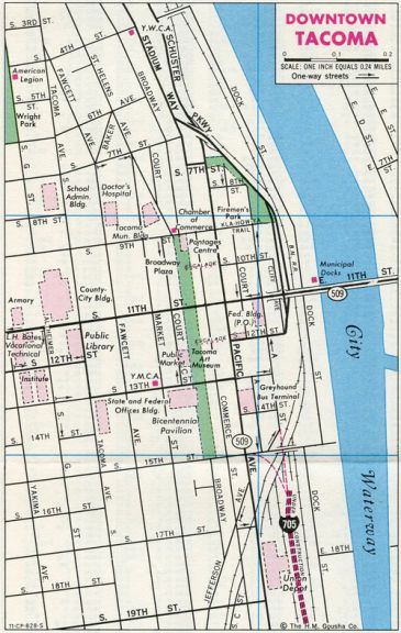 1985 Gousha Map of Downtown Tacoma, Washington