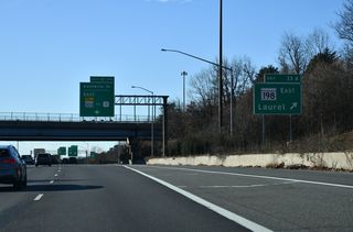 MD 198 (Gorman Avenue) extends 0.75 miles east from Exit 33 A to MD 216 (7th Street) in Laurel and 7.7 miles to MD 32 at Fort George G. Meade.