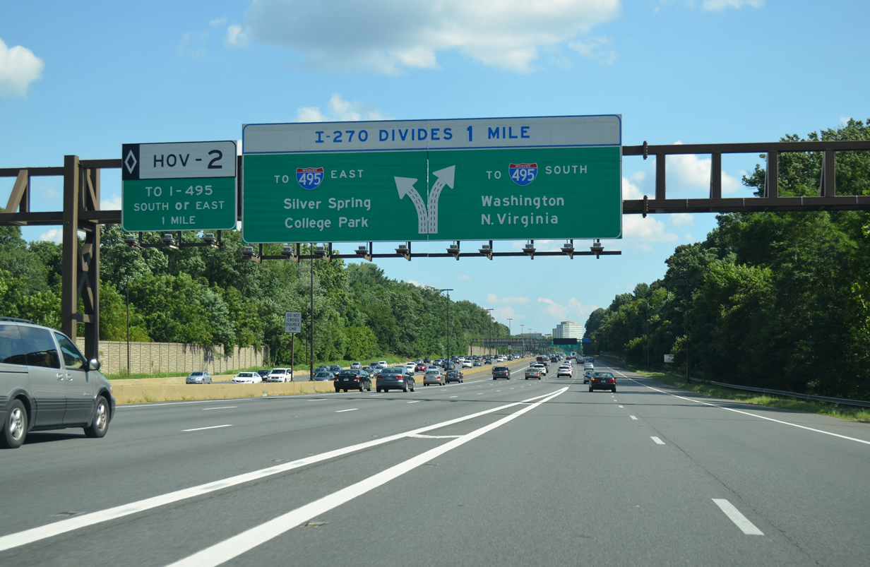 Interstate 270 South roads Maryland