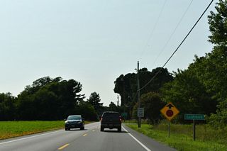 MD 287 (Sandtown Road) enters the town of Goldsboro just ahead of MD 311 (Main Street).