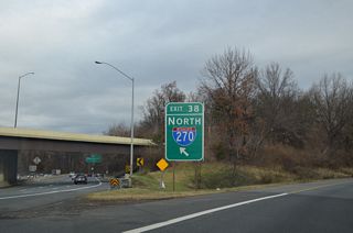 The outer loop of the Capital Beltway passes over Interstate 270 Spur westbound at Exit 38.Interstate 270 enters the Rockville area within four miles and reaches the city of Frederick in 30 miles.