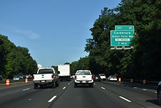 Interstate 495 arcs southwest around Cabin John to Carderock and a directional cloverleaf interchange (Exit 41) with Clara Barton Parkway. Access is only available to Clara Barton Parkway west to Cropley and Great Falls from the outer loop.
