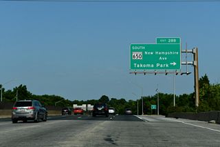 MD 650 (New Hampshire Avenue) runs south from Exit 28 B by Adelphi to Langley Park in Prince Georges County. Within D.C., New Hampshire Avenue heads southwest to intersect U.S. 29 (Georgia Avenue) at the Petworth section of the city.