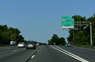 Connecticut Avenue continues southeast into Washington, DC to Dupont Circle. Northward from Exit 33, MD 185 meets MD 547 (Knowles Avenue) in 1.5 miles at central Kensington.