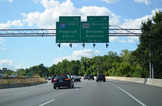 Interstate 495 next meets MD 355 (Rockville Pike) and I-270. I-270 provides a freeway link northwest to Rockville, Gaithersburg and Frederick.