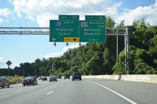 The Capital Beltway winds through portions of Rock Creek Park toward succeeding exits for MD 355 (Rockville Pike) and I-270 north. MD 355 comprises a heavily traveled arterial south through Bethesda and Friendship Heights to the District of Columbia line. Rockville Pike continues the state route northwest to Garrett Park, Montrose and Rockville.