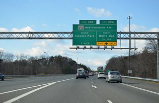 Travelers from I-95 south join Interstate 495 west ahead of Exit 28 and MD 650 (New Hampshire Avenue). MD 650 constitutes a north-south arterial joining Takoma Park with White Oak, Colesville and Cloverly.