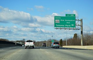MD 650 (New Hampshire Avenue) ventures south from I-495 (Exit 28B) by Adelphi to Langley Park in Prince Georges County. South into D.C., New Hampshire Avenue heads southwest to intersect U.S. 29 (Georgia Avenue) at the Petworth section of the city.