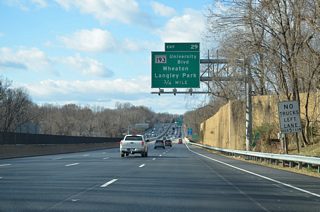 MD 193 (University Boulevard) continues northwest from MD 650 (New Hampshire Avenue) at Langley Park to meet Interstate 495 at a parclo interchange (Exit 29).