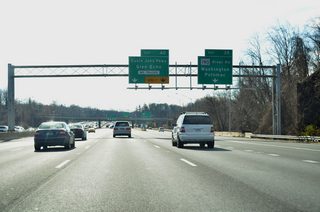 Interstate 495 southbound at Exit 39 to MD 190 (River Road). Cabin John Parkway travels southward from Exit 40 along Cabin John Park to directly merge with Clara Barton Parkway south. Clara Barton Parkway continues along the Potomac River to the Chain Bridge and Canal Road in west Washington. Like other DC area Parkways, commercial trucks are prohibited along both roadways.
