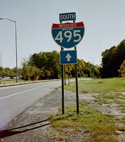 Interstate 495 Maryland shield that was posted on the southbound collector distributor lane at Exit 39 (since removed). This was one of the few remaining Interstate 495 Maryland shields left on the Maryland portion of the beltway in 2001, with very few, if any, remaining by 2007.