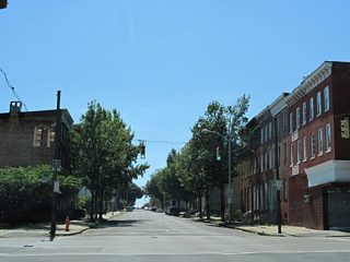 Gilmor Street leads south two blocks from Fayette Street to Frederick Avenue. Frederick Avenue eventually becomes MD 144, an old alignment of U.S. 29.