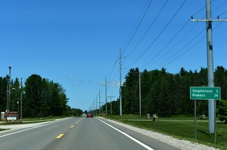 U.S. 41 meets U.S. 2 at the village of Powers 26 miles ahead.