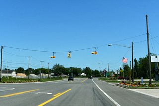 U.S. 2 initially overlaps with U.S. 41 from Powers east 22 miles to Escanaba along Little Bay de Noc.