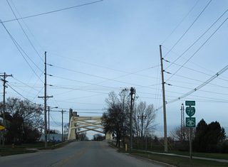 Approaching the East Portage Avenue Bridge on Business Spur I-75 south. The 1970-opened bridge spans the Edison Power Canal.