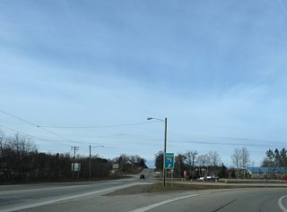 A loop ramp joins Interstate 75 south to St. Ignace and the Mackinac Bridge.