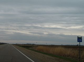 Confirming marker for MN 28 east posted beyond CR 7 south and the city of Barry.