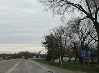 MN 28 angles southeast along the Big Stone Lake from MN 27 toward MN 7.