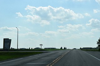 Helgerson Drive angles southwest from Highway 30 to the terminal at RST Airport.